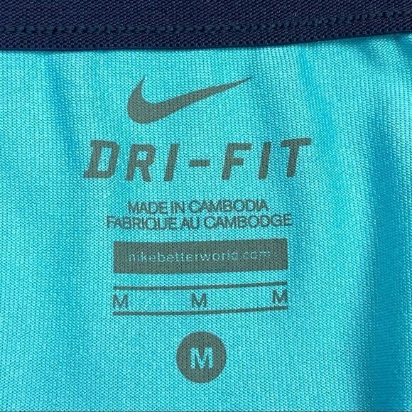 NIKE Relay Print Dri-Fit Capri Running Tights Blue Aqua Medium Fold Over - Picture 8 of 11
